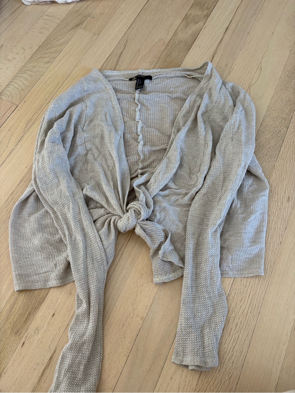 Forever 21 Light Gray Knot-Front Open Knit Cardigan
